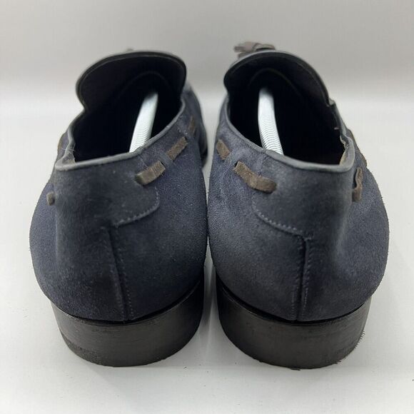 Fratelli Rossetti Brera Men Size 12 Shoes Navy Blue Suede Slip-On Tassel Loafers - Picture 4 of 11